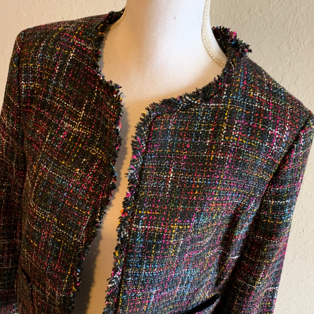 H&M Black Multicolor Tweed Jacket, Size 16